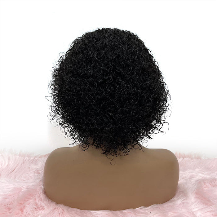 Human Hair Curly Bob Wig with Bangs 10" Glueless