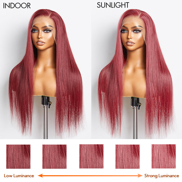 Human Hair 13x4 Lace Frontal Wig Burgundy Straight 24"