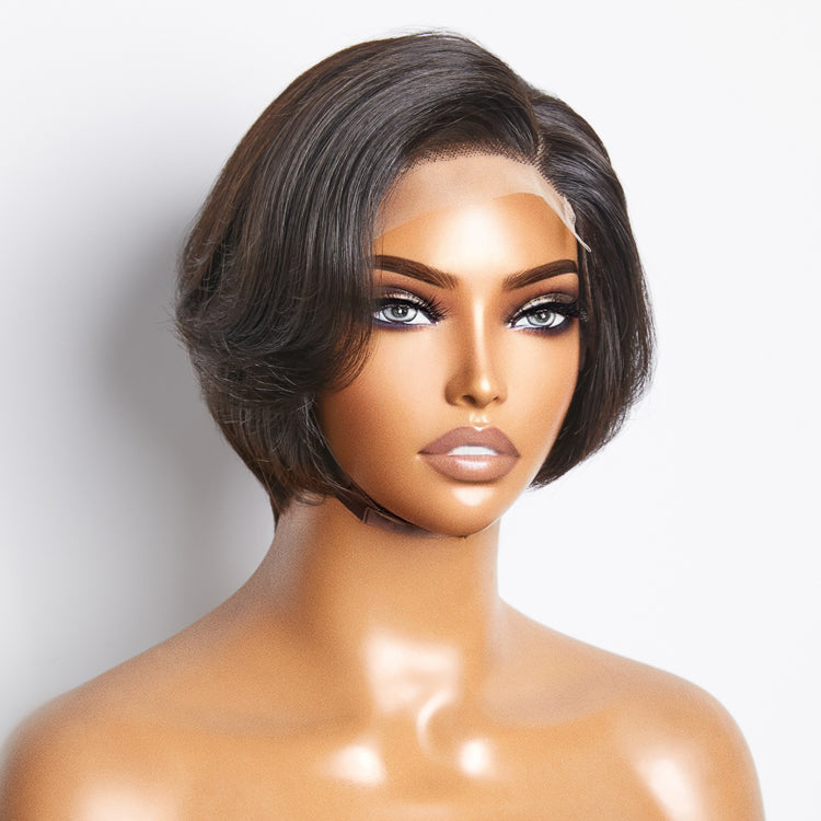 Human Hair 4x4 Lace Closure Bob Wig Straight 8" Side Part