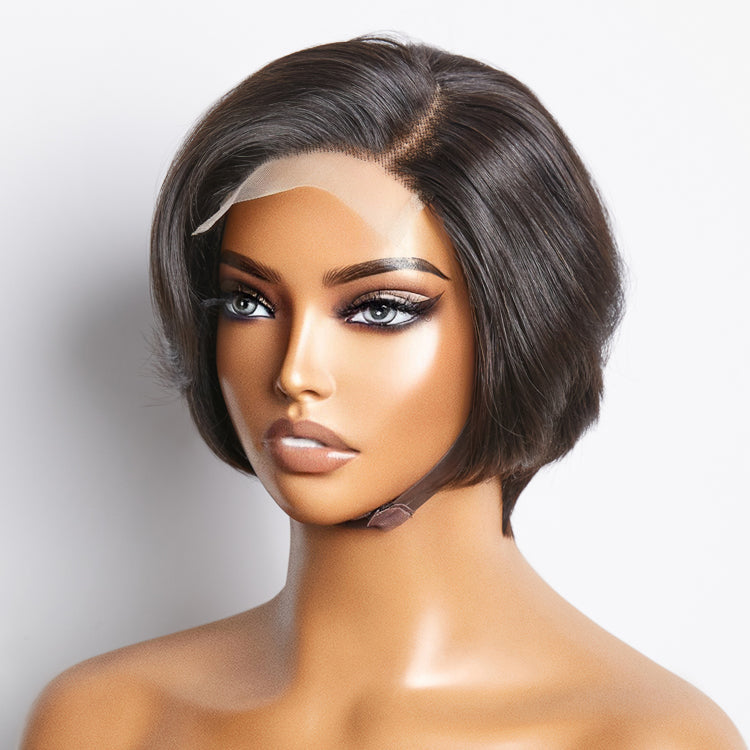 Human Hair 4x4 Lace Closure Bob Wig Straight 8" Side Part