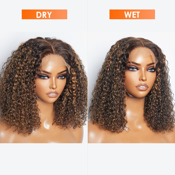 Human Hair 5x5 Closure Wig Kinky Curly Highlight 14"