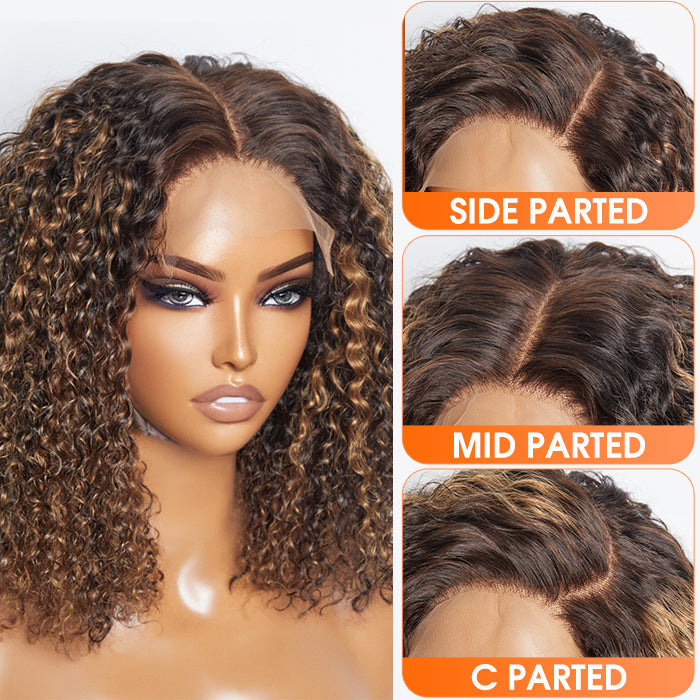 Human Hair 5x5 Closure Wig Kinky Curly Highlight 14"