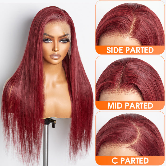 Human Hair 13x4 Lace Frontal Wig Burgundy Straight 24"
