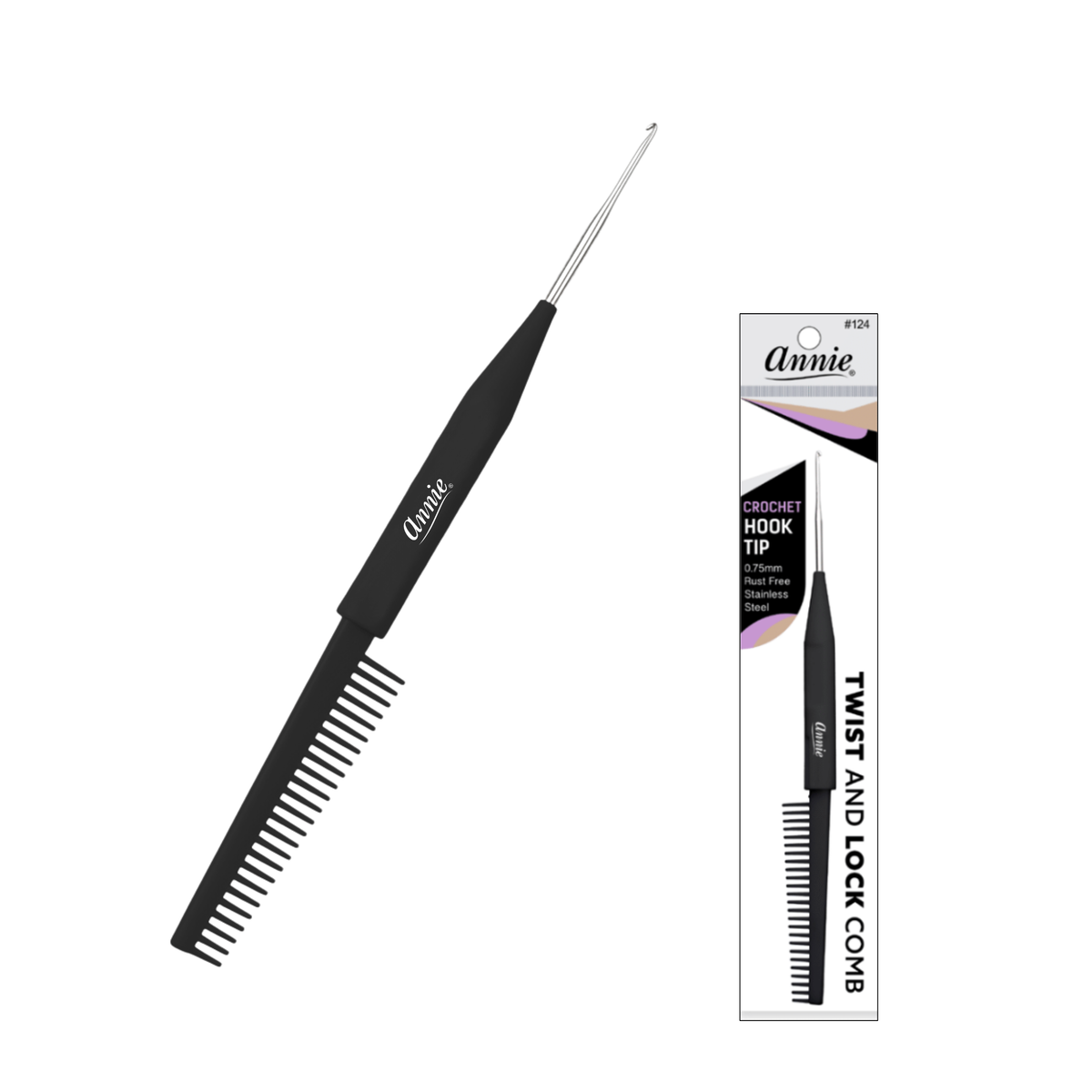 Twist and lock comb with crochet hook