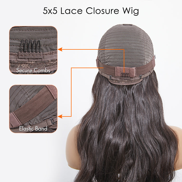 Human Hair 5x5 Glueless Lace Closure Wig Body Wave