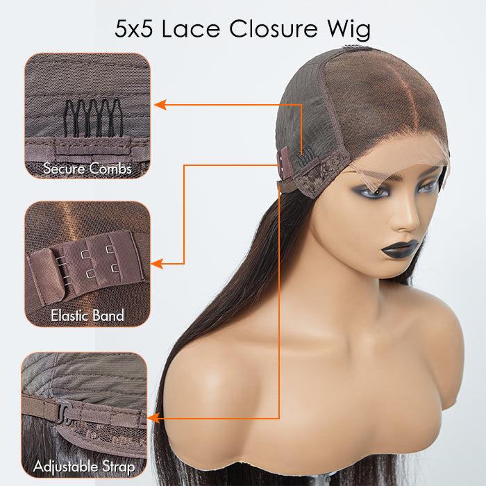 Human Hair 5x5 Glueless Lace Closure Wig Straight