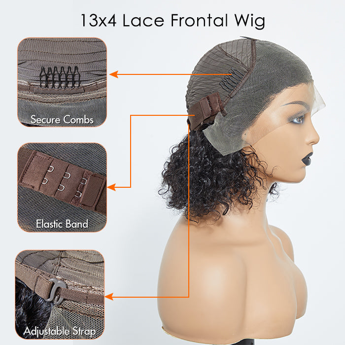 Human Hair 13x4 Lace Frontal Bob Wig Curly 10"